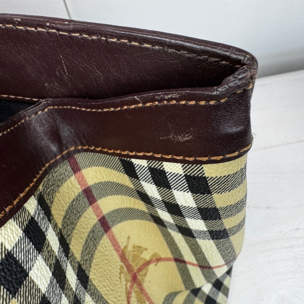 Burberry Nova Check Tote Bag Vintage House Check Canvas Leather Shoulder Bag - Picture 10 of 15